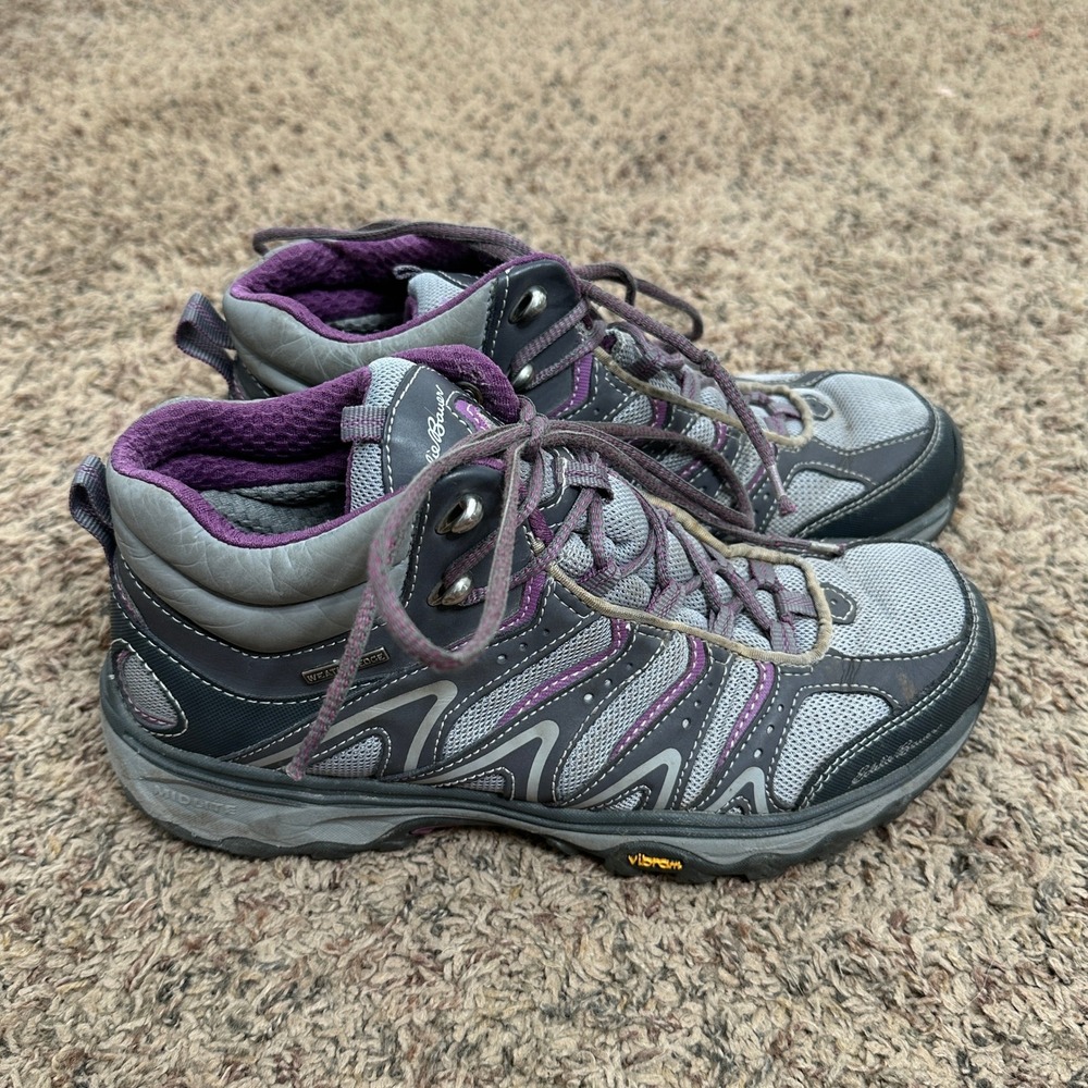 Eddie Bauer WeatherEdge Womens Hiking Boots Grey Purple Vibram Sole Size 8